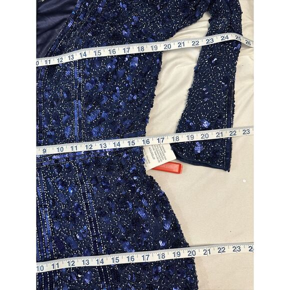 NWT Mac Duggal [ 12 ] Embellished Front Slit Long Sleeve Gown 5002 in Blue #J154 - Picture 6 of 16